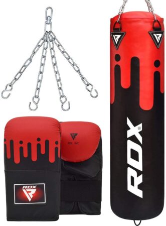 Best Punching Bags For Boxing under $80 RDX Punching Bag UNFILLED Set Muay Thai Training Gloves with Punch Mitts Hanging Chain